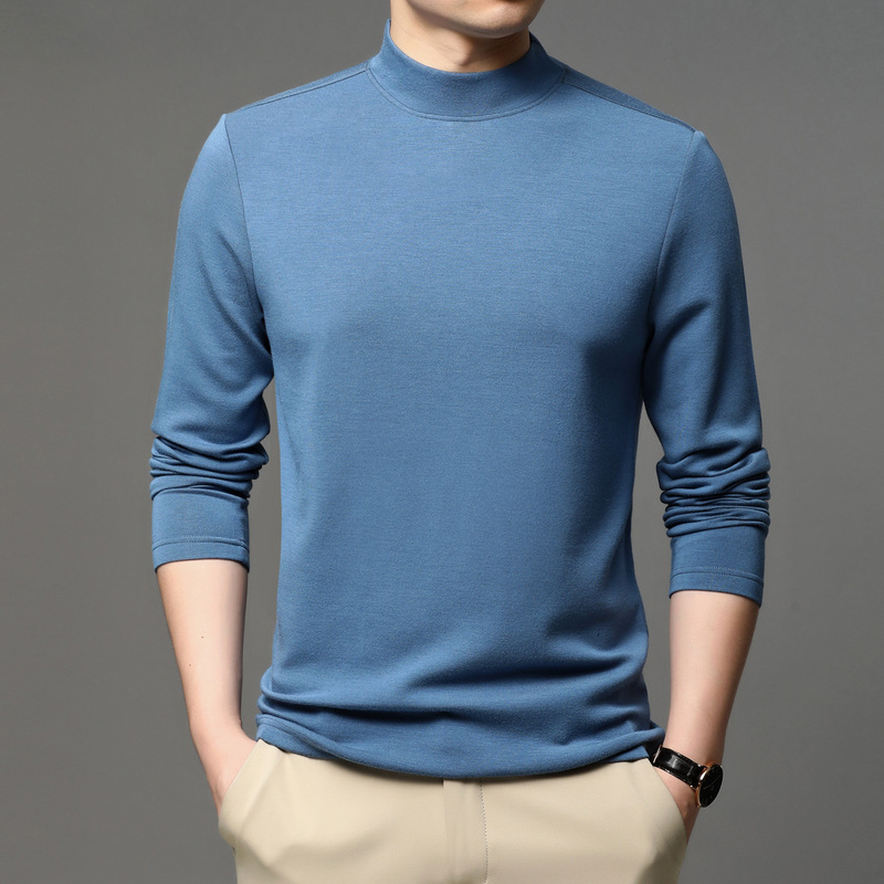 2025 Spring and Autumn New Men's Fashion Solid Color Cashmere Long Sleeve T-Shirt Modal Men's Base Shirt Wholesale