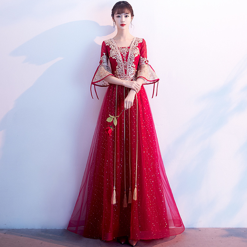 Bridal Toast Dress, Chinese Style 2026, Burgundy Xiuhe Dress, Maternity Wedding Evening Dress, Petite Women's Xiuhe Dress Bridal Toast Dress, Chinese Style 2026, Burgundy Xiuhe Dress, Maternity Wedding Evening Dress, Petite Women's Xiuhe Dress