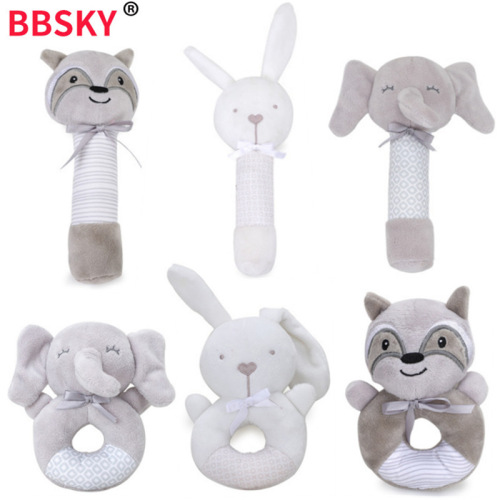 BBSKY baby plush cartoon animal toy rattle hand stick baby hand rattle BB stick hand ring rocker