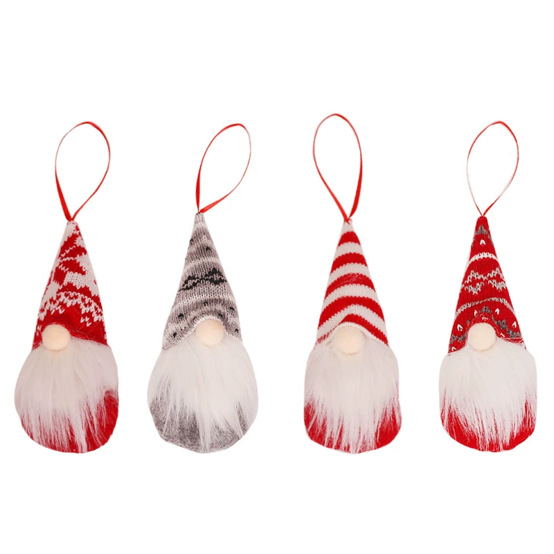 Knitted Christmas doll pendant, faceless gnome ornament, 6.4 cm, lightweight