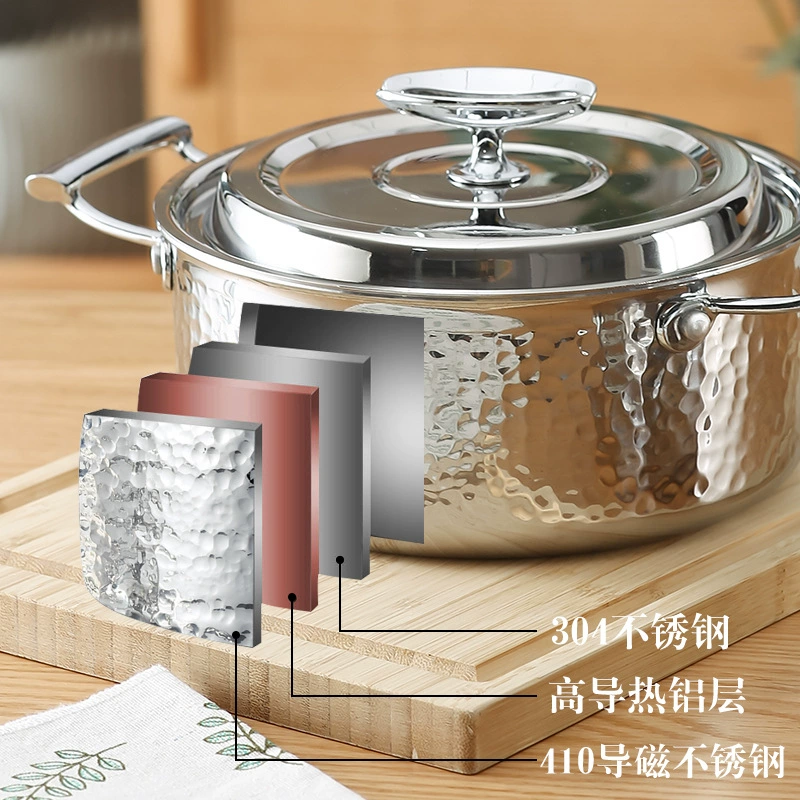 Hammered Three-Layer Stainless Steel Multipurpose Pot (Korean Style), 16–34 cm, Single-Handle & Frying Options