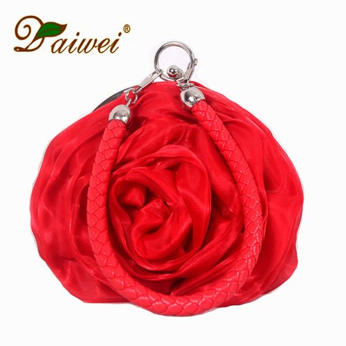 Japanese and Korean rose flower bag silk bridal wedding dinner bag cute mini round handbag women's bag coin bag