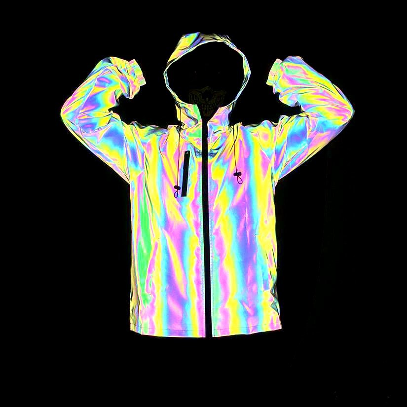 Men's Clothing colorful reflective jacket colorful laser large size hooded jacket_voghion.com
