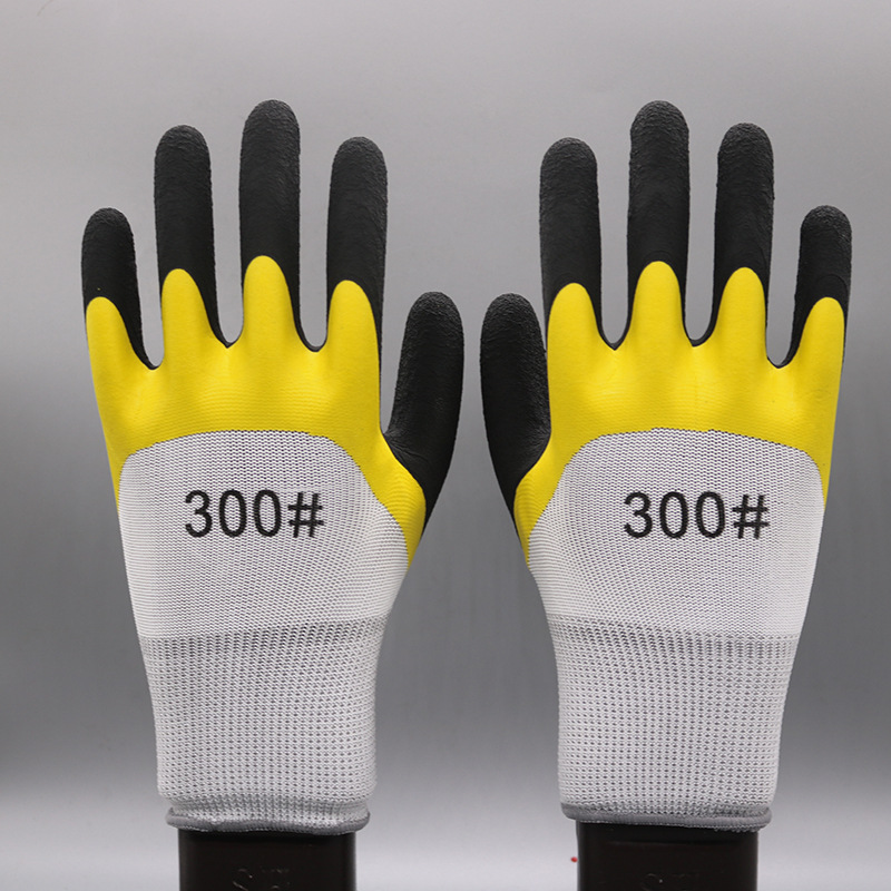 Fábrica al por mayor de látex transpirable de doble capa de inmersión de Palma reforzada guantes de trabajo resistentes al desgaste para el sitio de construcción al por mayor