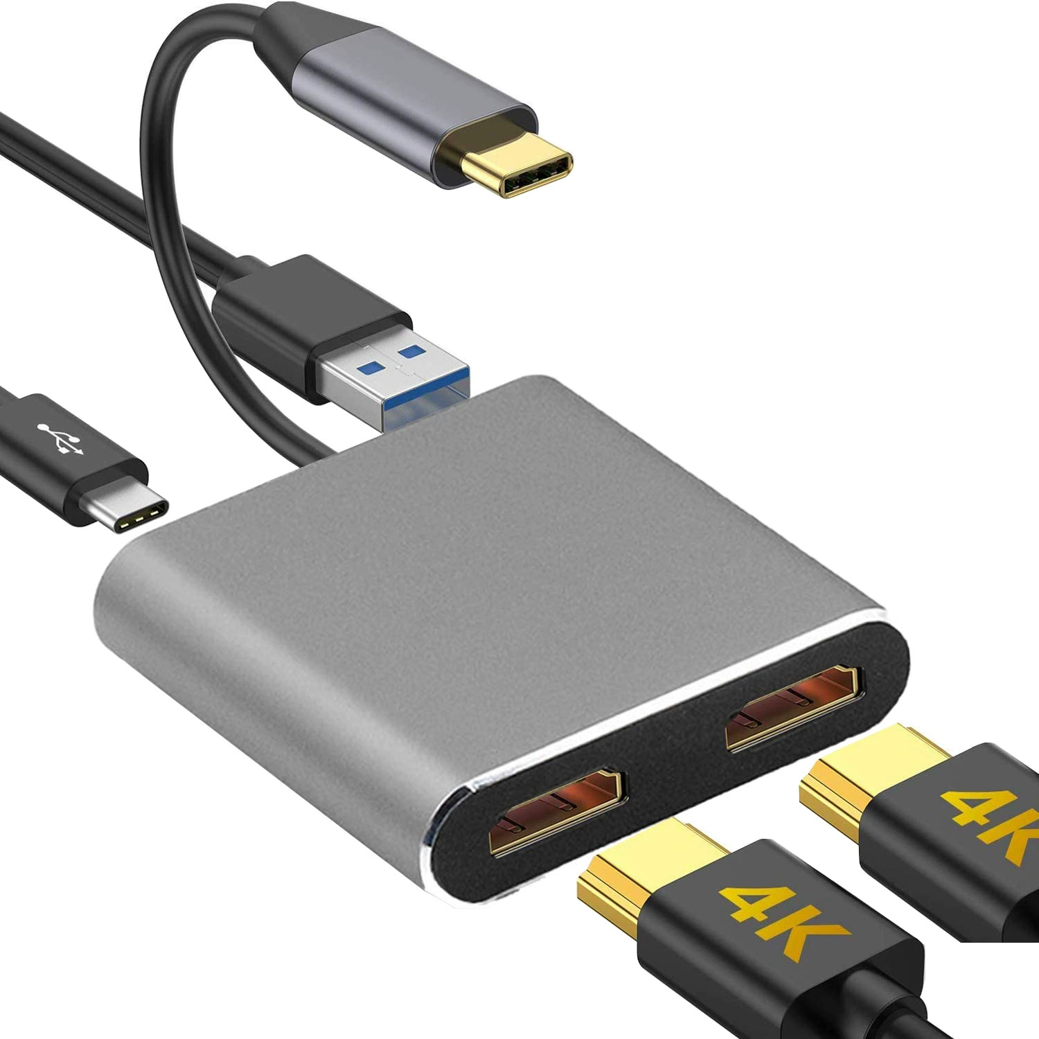 Док-станция типа C в двойное HDMI Преобразователь 4-в-1 4k Macbook высокой четкости с одинаковым дисплеем, концентратор с двумя экранами