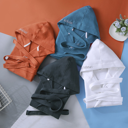 Factory direct supply hotel bathrobe spring and autumn hooded pajamas for men and women couples pure cotton extra long bathrobe one-piece pajamas