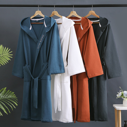 Factory direct supply hotel bathrobe spring and autumn hooded pajamas for men and women couples pure cotton extra long bathrobe one-piece pajamas