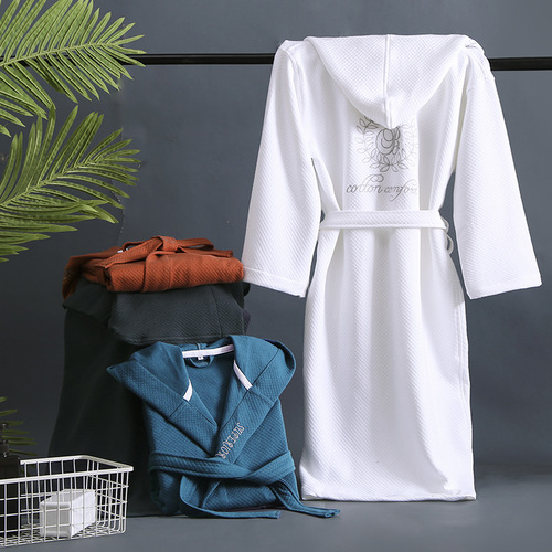 Factory direct supply hotel bathrobe spring and autumn hooded pajamas for men and women couples pure cotton extra long bathrobe one-piece pajamas