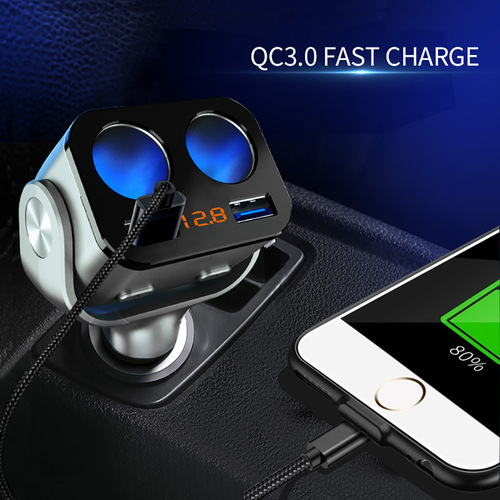 Car charging head wholesale car cigarette lighter multifunctional one to two conversion plug usb car charger mobile phone fast charge
