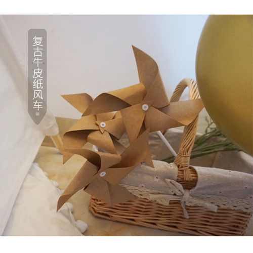 Xiaohongshu Outdoor Picnic Kraft Paper Retro Paper Small Windmill Forest Style Birthday Party Decoration Handheld Photo Prop