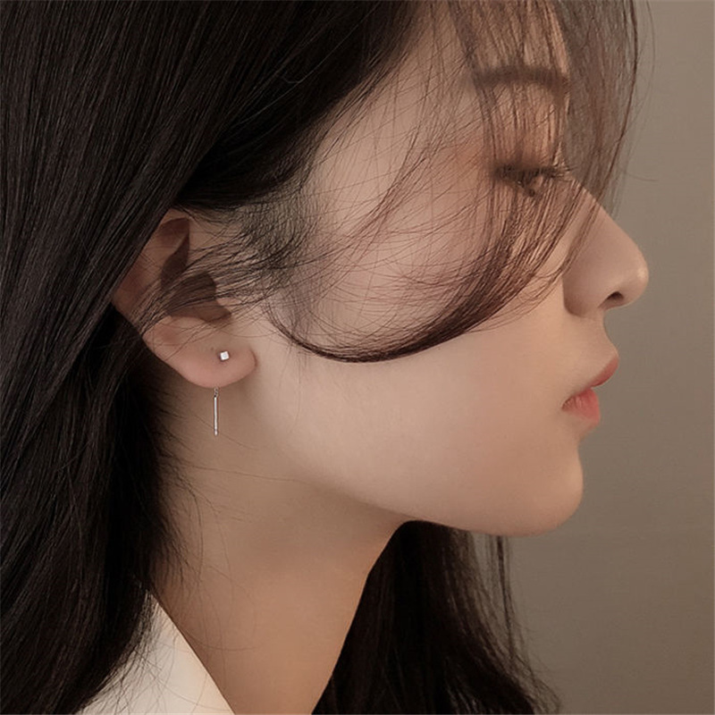 S925 pendientes cuadrados de plata esterlina elegante fresco corto estilo coreano simple estudiante mini pendientes