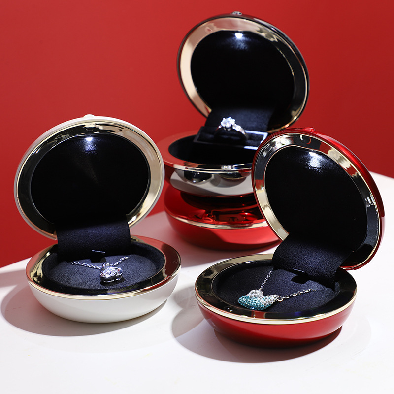 粉饼钻戒盒化妆品级戒指盒吊坠盒全电镀工艺LED灯盒可加印logo