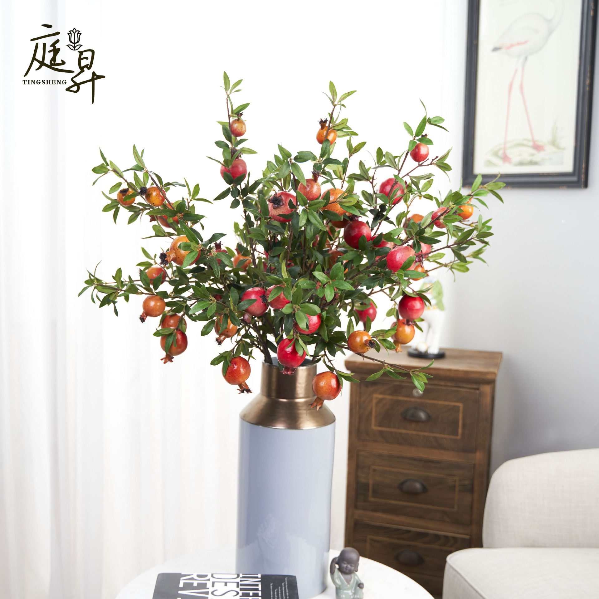 仿真绿植 石榴 新年浆果橙子年宵花冬青家居摆件仿真花水果假花厂