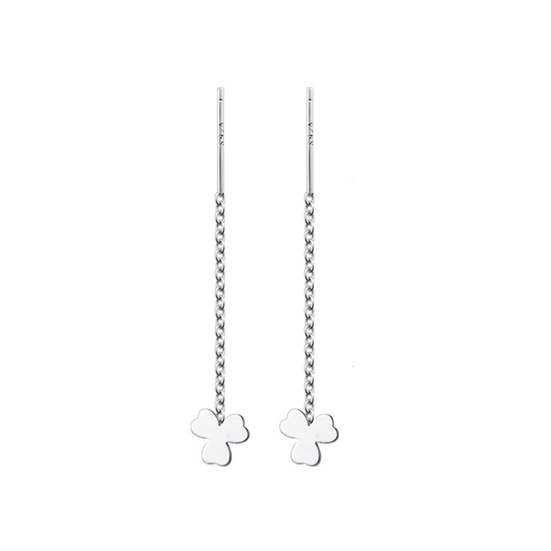 S925 plata fresca suerte pendientes para estudiantes estilo coreano simple gotas para los oídos cadena neta trébol rojo líneas al por mayor