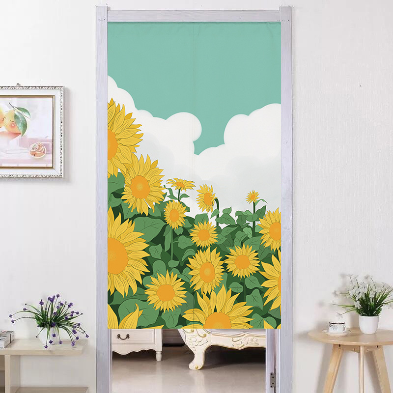 Cross-Border Sunflower Door Curtain, Bedroom Door Curtain, Fabric Half Curtain, Digital Printing, Kitchen and Bathroom Door Curtain, No Drilling Required