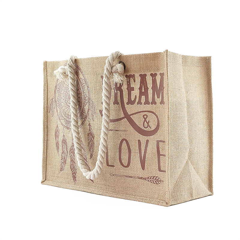 批发新款服装手提包装袋 礼品黄麻布收纳袋 棉麻布手提购物袋logo