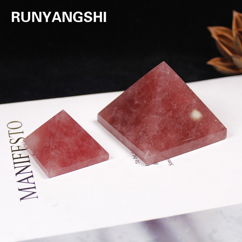 Cross-Border Natural Strawberry Crystal Pyramid Ornaments, Crystal Crafts, Desktop Meditation Yoga Energy Tower, Manufacturer Wholesale