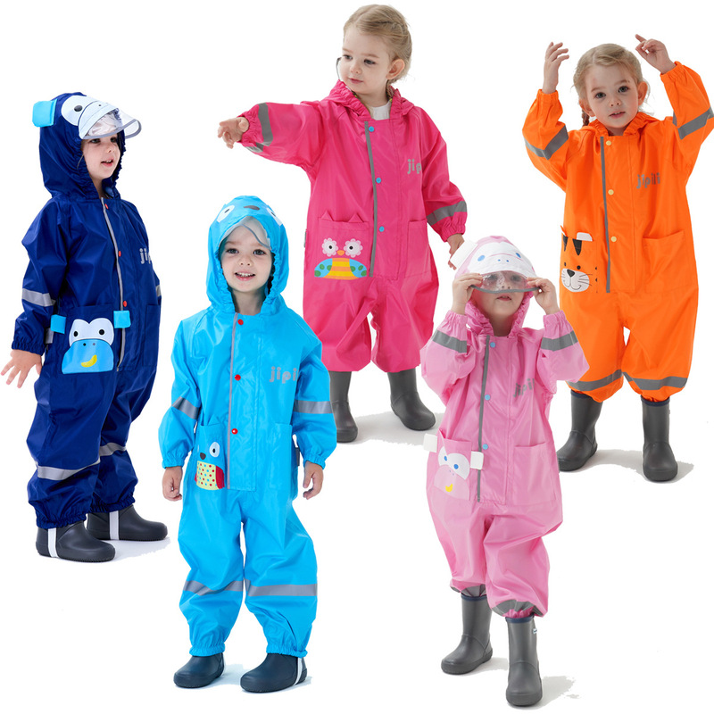 Cross-Border Unisex Baby and Children's One-Piece Raincoat Set, Kids' Electric Scooter Reflective Rain Poncho Pants, Trendy Rainproof