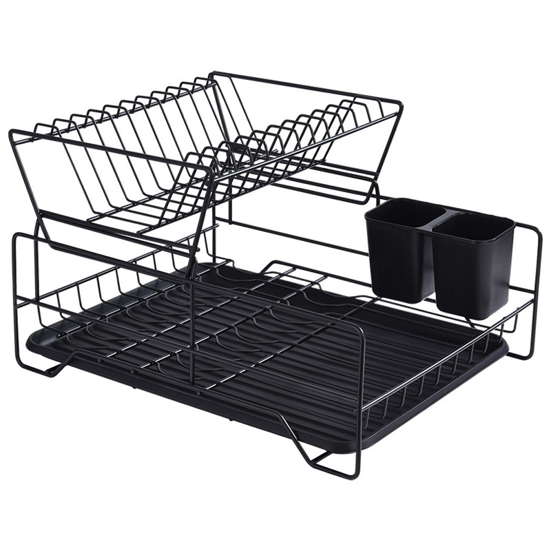 Directo de fábrica de hierro nórdico vajilla plato de almacenamiento estante de almacenamiento de cocina multifuncional estante de drenaje de doble capa estante del Tazón