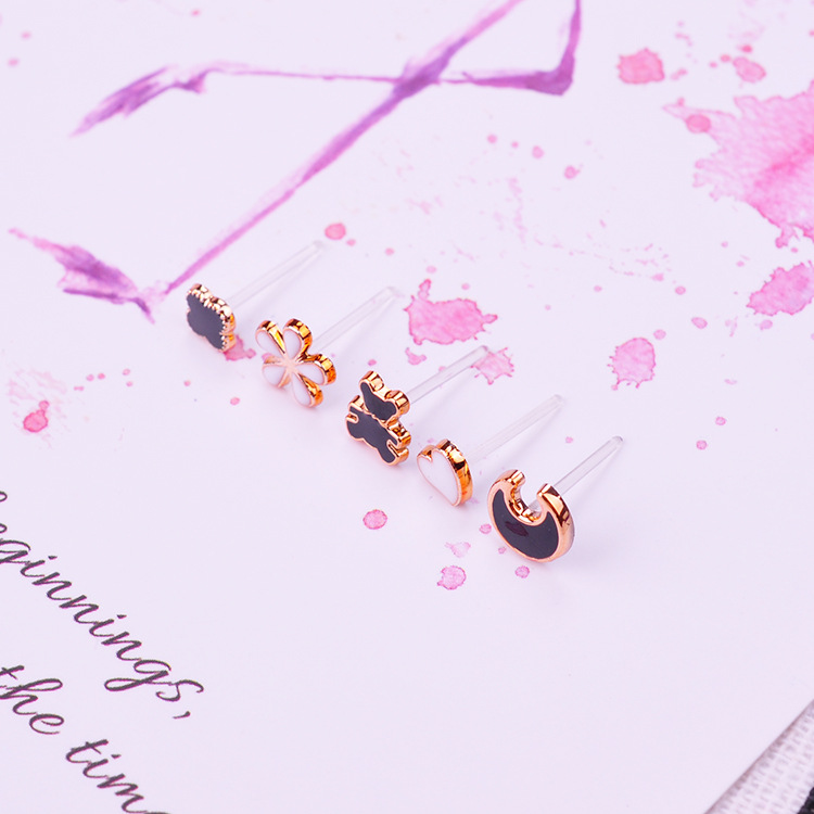Juego de Aretes de Resina y Plástico Esmaltado