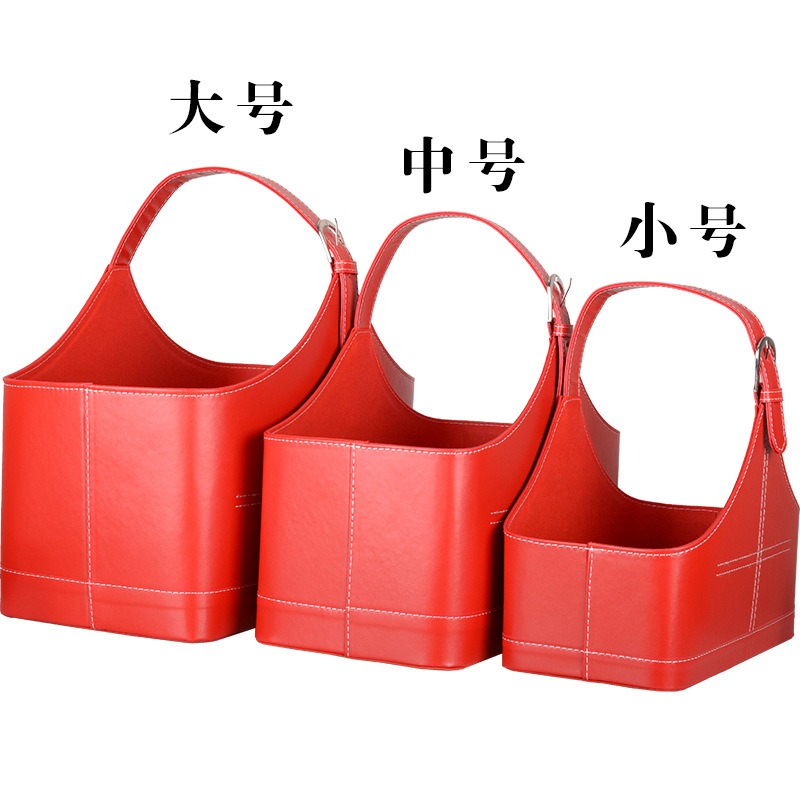 Holiday Gift Basket Leather Gift Basket Hotel Packaging Box Mid-autumn Festival Gift Food Basket Gift Satchel Basket Leather Basket