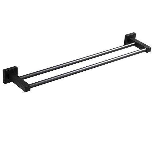 Space aluminum black towel rack double rod square bathroom hotel double-layer towel rack towel bar single rod hanging rod
