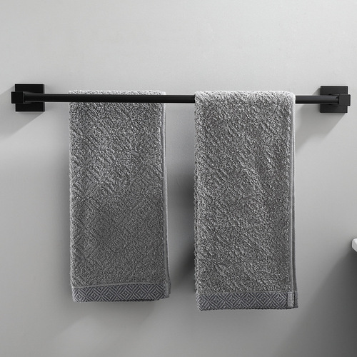 Space aluminum black towel rack double rod square bathroom hotel double-layer towel rack towel bar single rod hanging rod