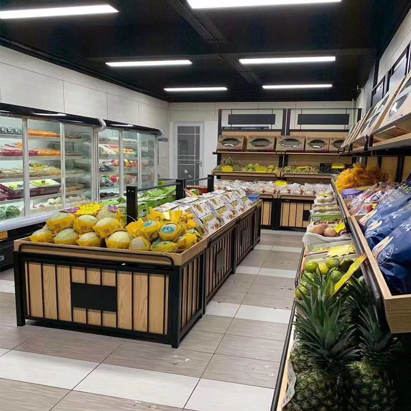 超市蔬菜水果架钢木质可调节蔬菜果蔬架不锈钢生鲜水果架工厂供应