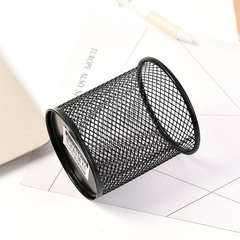 Circular Wrought Iron Mesh Desk Organizer Multifunctional Metal Pen Pot with Hollow Design Large Capacity Office Study Pen Holder