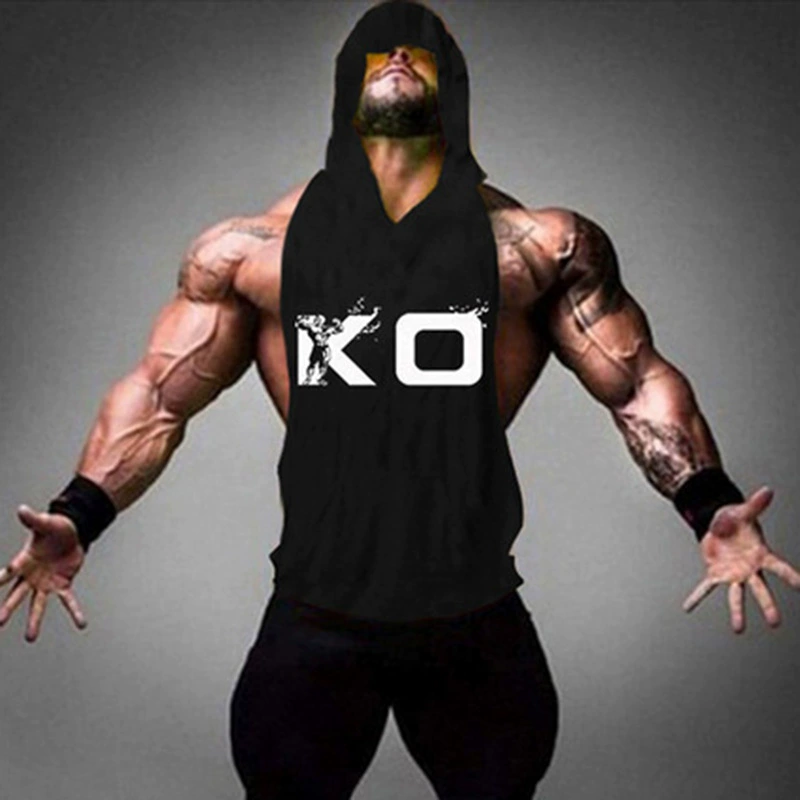 Мужской спортивный Свободный дышащий жилет для фитнеса с капюшоном Индивидуальный логотип Футболка без рукавов Тренировочная одежда