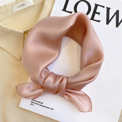 Japanese and Korean sweet early autumn new solid color silk square scarf women's fashion decorative scarf temperament scarf mulberry silk