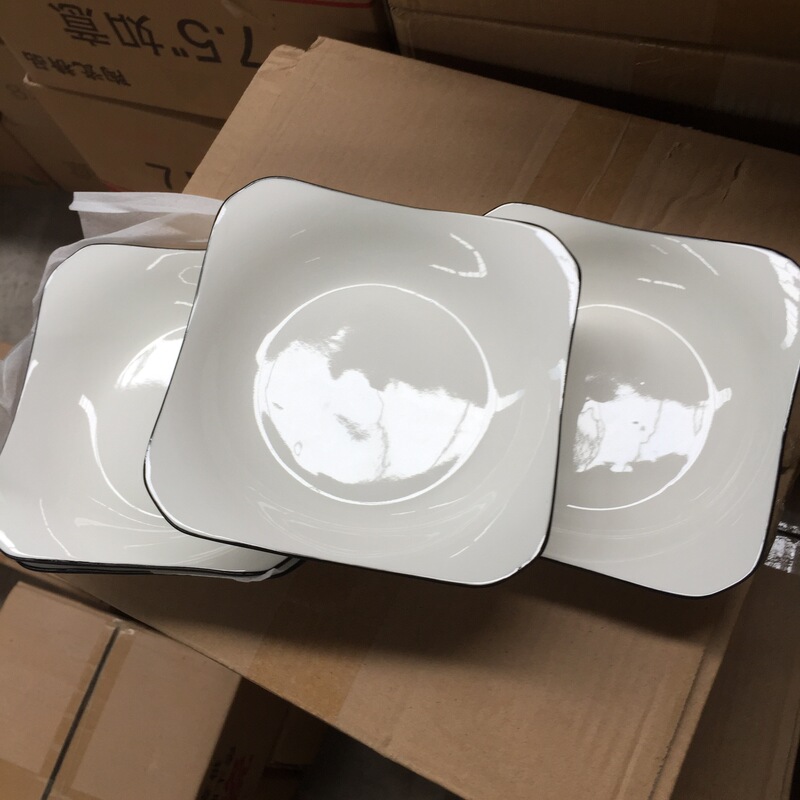 Factory direct 7.5 Ruyi plate square plate set household ceramic soup bowl series two-row ceramic plate Factory direct 7.5 Ruyi plate square plate set household ceramic soup bowl series two-row ceramic plate