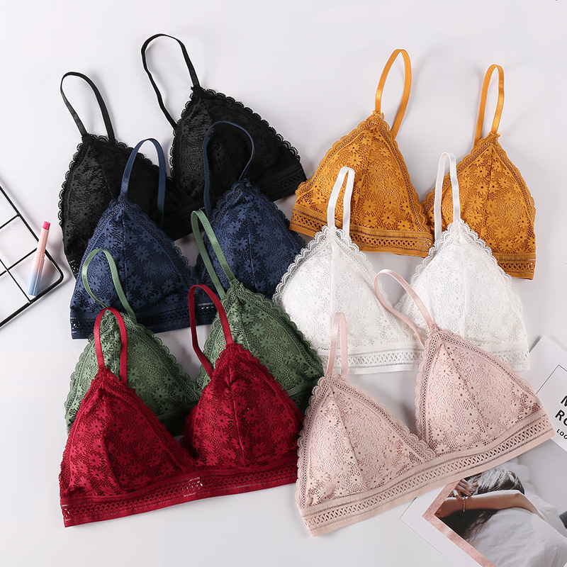 bralette without steel ring ultra-thin large chest small lace triangle cup bra sexy French girls underwear women bralette without steel ring ultra-thin large chest small lace triangle cup bra sexy French girls underwear women