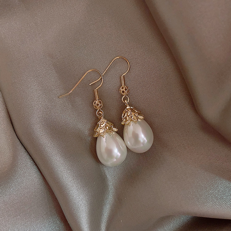 Brincos de gancho com pérolas elegantes estilo japonês coreano_voghion.com