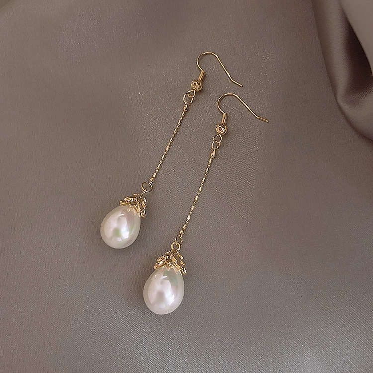 Brincos de gancho com pérolas elegantes estilo japonês coreano_voghion.com