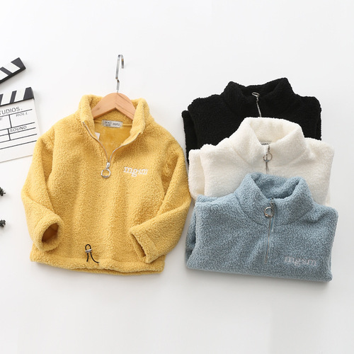2024 Teddy Fleece Children's Sweatshirt Outerwear Spring New Letter Boy Baby Children's Long Sleeve Stand Collar Top Wholesale