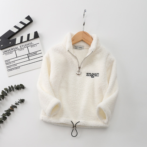 2024 Teddy Fleece Children's Sweatshirt Outerwear Spring New Letter Boy Baby Children's Long Sleeve Stand Collar Top Wholesale