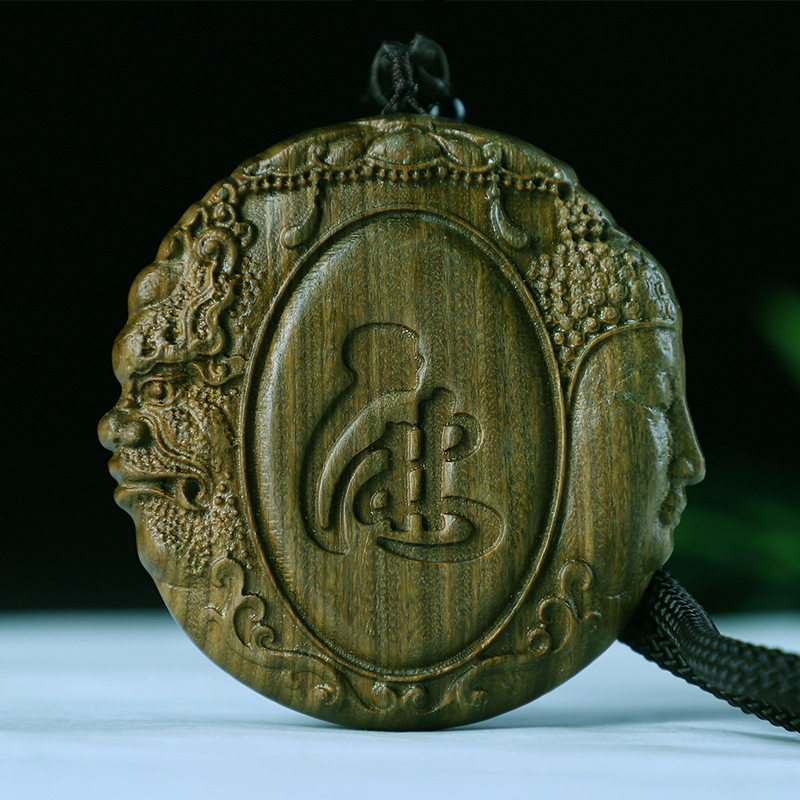 阿根廷老料绿檀工艺木雕手把件个性钥匙扣财神寿星文玩挂件收藏品