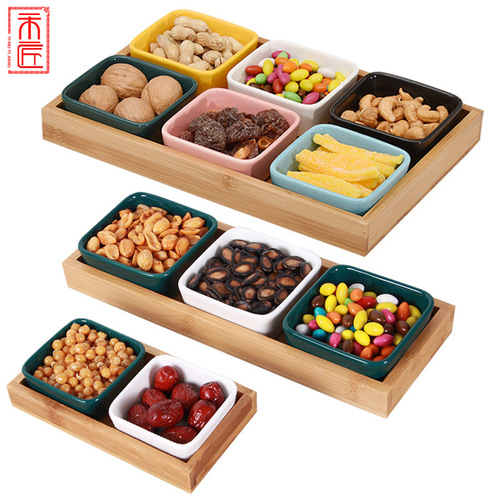 Nordic nut creative living room candy plate wholesale three-compartment snack plate snack snack compartment ceramic dried fruit plate