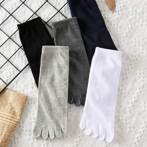 Toe socks men's combed cotton casual and comfortable mid-calf split toe boat socks solid color sweat-absorbent and breathable socks