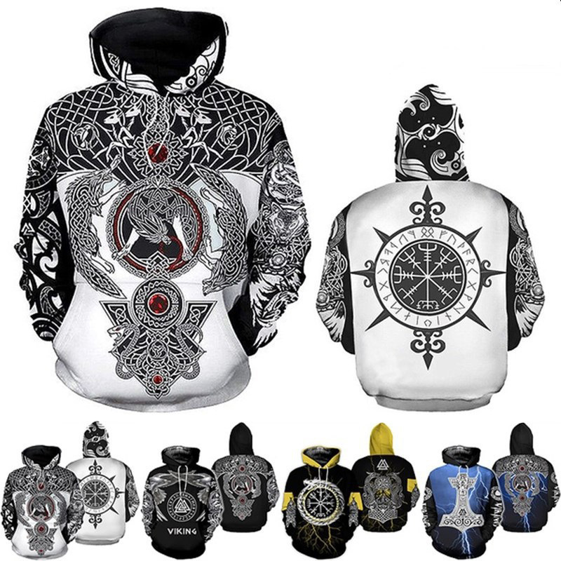 Cross-border new Vikings 3D digital printing sweater pullover casual couple coat