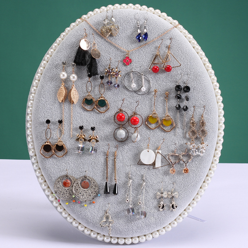 冰花绒珍珠珠宝首饰展示板 耳钉板项链麻布 展示架耳环蛋形圆形