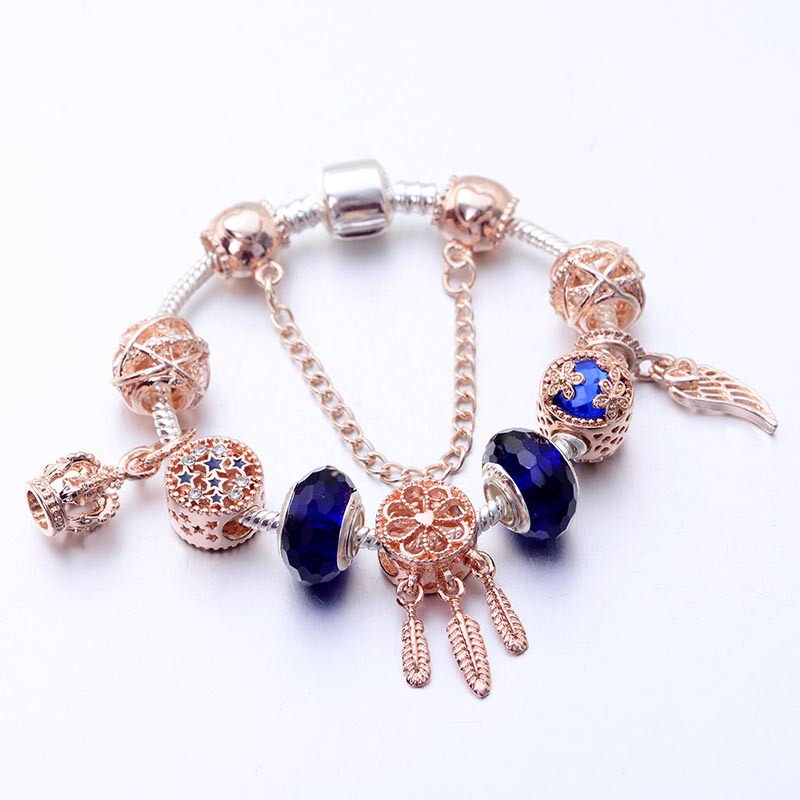 Foreign trade Hot rose gold ladies Bracelet dream catcher charm European and American trend crown pendant interwoven beads gift Foreign trade Hot rose gold ladies Bracelet dream catcher charm European and American trend crown pendant interwoven beads gift