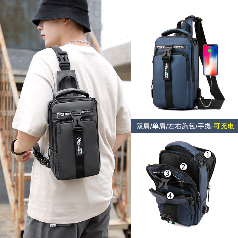 Especial transfronterizo para la nueva moda de los hombres bolsa de pecho multifuncional USB de carga casual hombro bolsa de mensajero al por mayor