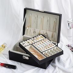 A jewelry box, double-layer jewelry organizer, multifunctional accessory storage, leather-made.