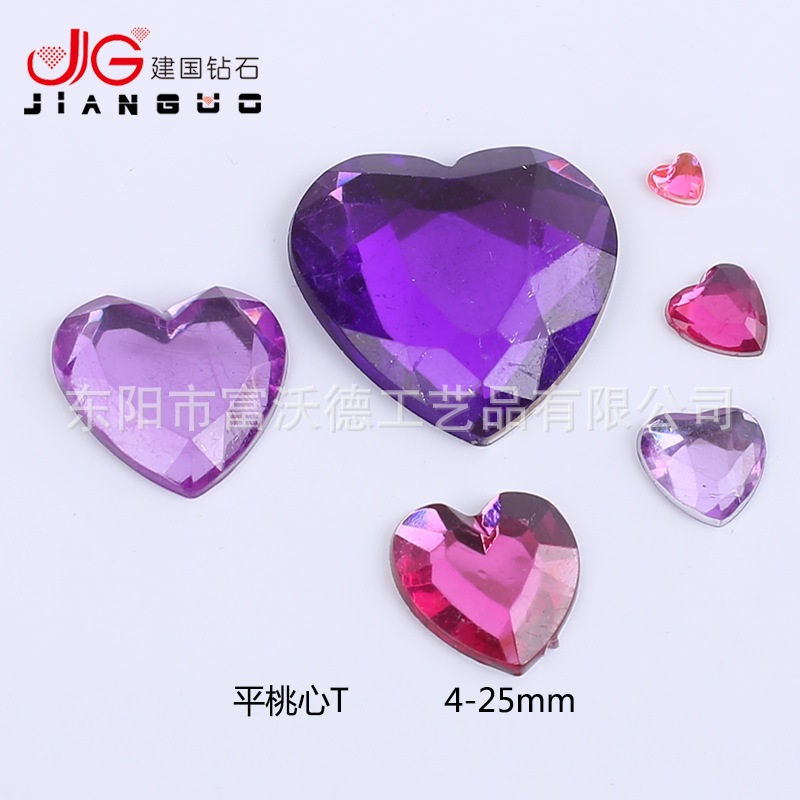 Manufacturer Wholesale Clothing and Headwear Accessories Flat Heart-Shaped DIY Acrylic Decorative Pieces Plastic Nail Art Rhinestones