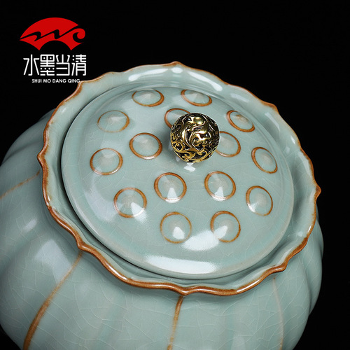 Taiwan Ru kiln ceramic tea cans sealed cans small Chinese sky blue small moisture-proof household wake-up tea cans storage tea cans