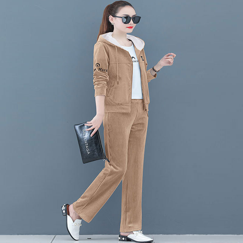 Suit for Women 2026 Spring New Style Women's Corduroy Suit Korean Style Velvet Sportswear Slimming Two-Piece Set