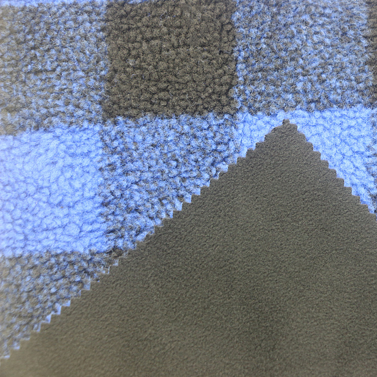 复合面料针织纬编全涤超细摇粒绒复合色织提花格子泰迪绒羊羔绒布