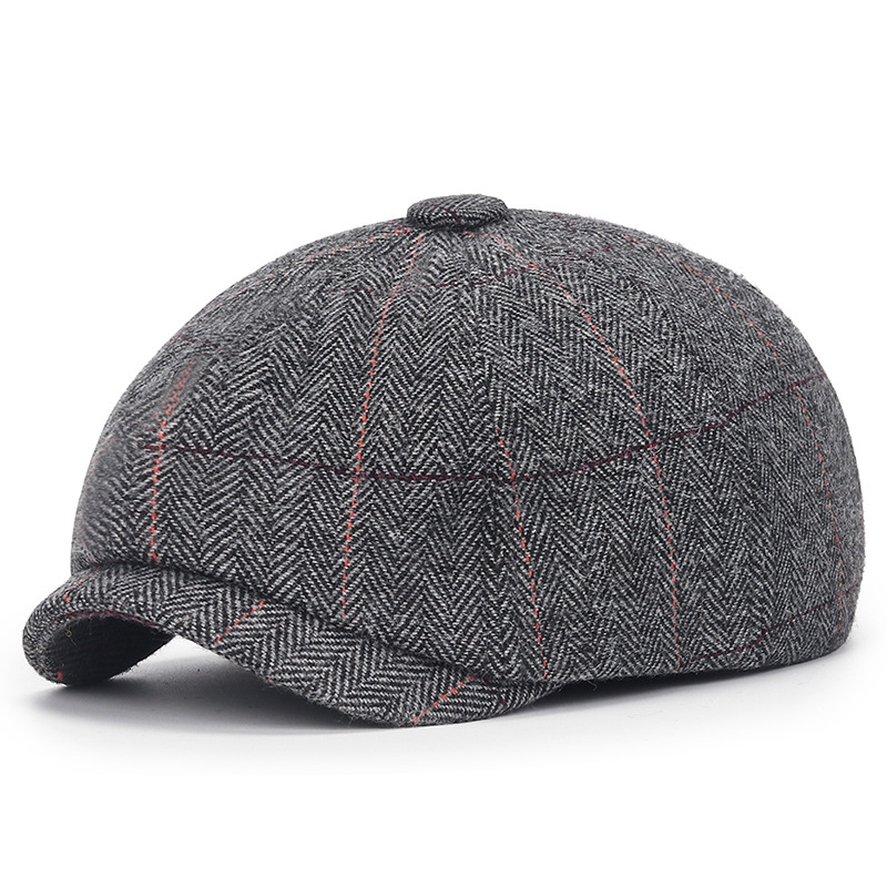 Chapeau octogonal en laine pour hommes d'âge moyen et âgés, chapeau d'artiste polyvalent à la mode pour loisirs en plein air, automne hiver, bec de canard,_voghion.com